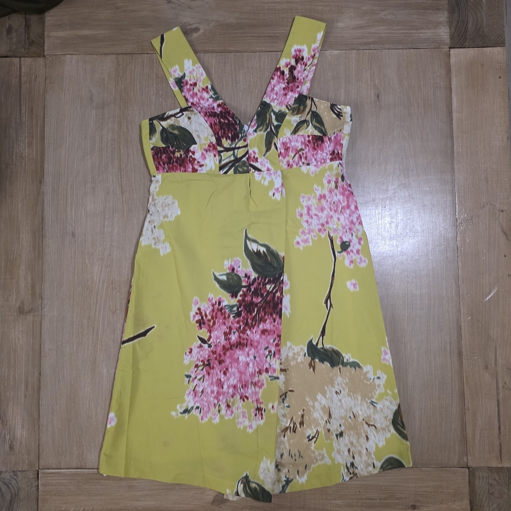 Zenobia Lime Floral Midi Dress – Lined – Back Zipper – Women’s Size 8